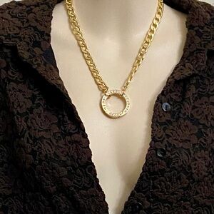 Elegant , Large Gold-plated Paved Rhinestones Charm  Necklace